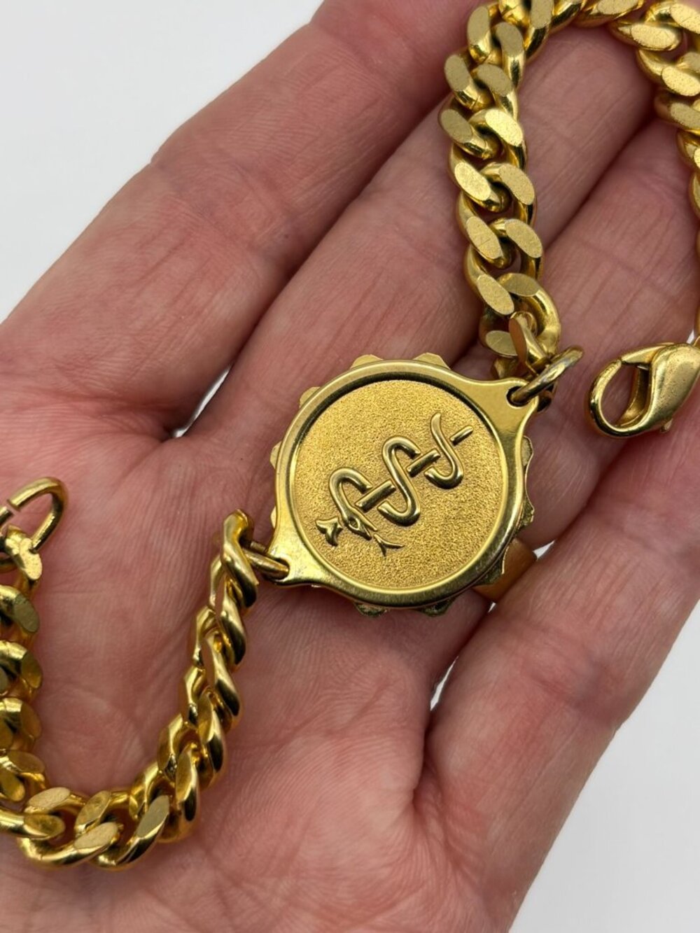 Vintage S.OS. Medical I.D. Bracelet Gold-Tone Stainless Steel Metal, Curb Chain - Picture 2 of 11